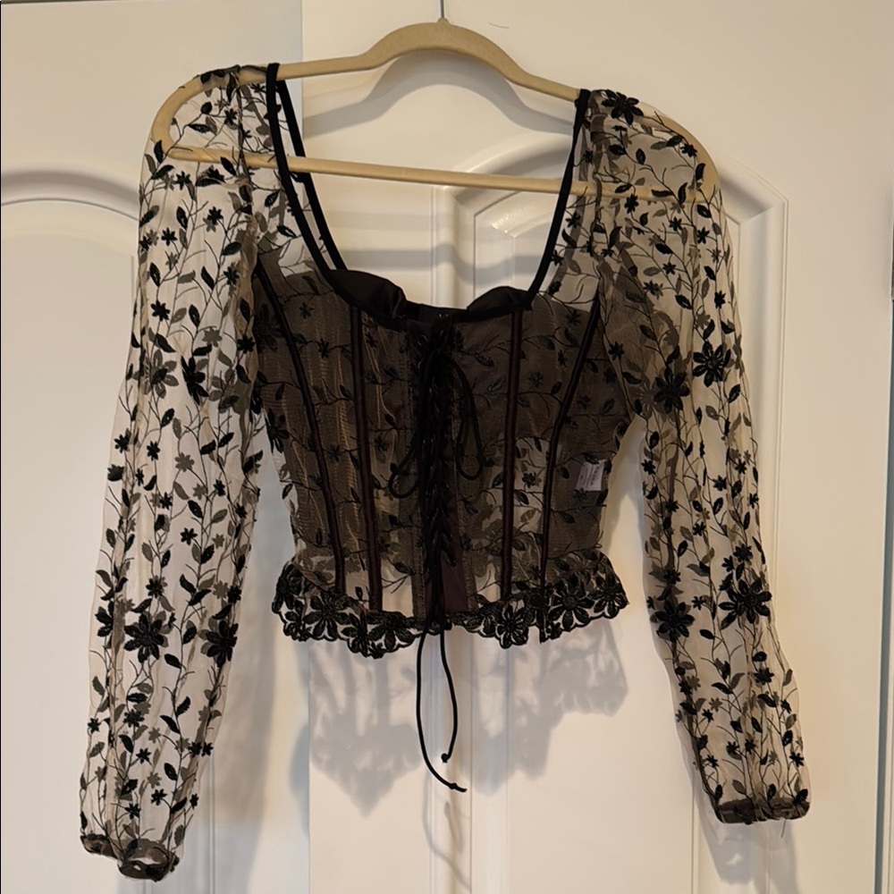 Floral Sheer Black Top
